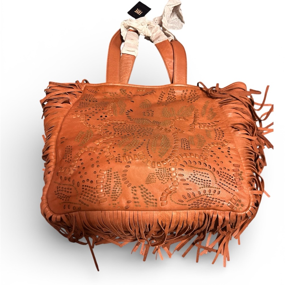 Frye Vivian Fringed Tan Leather Tote Bag NWT
